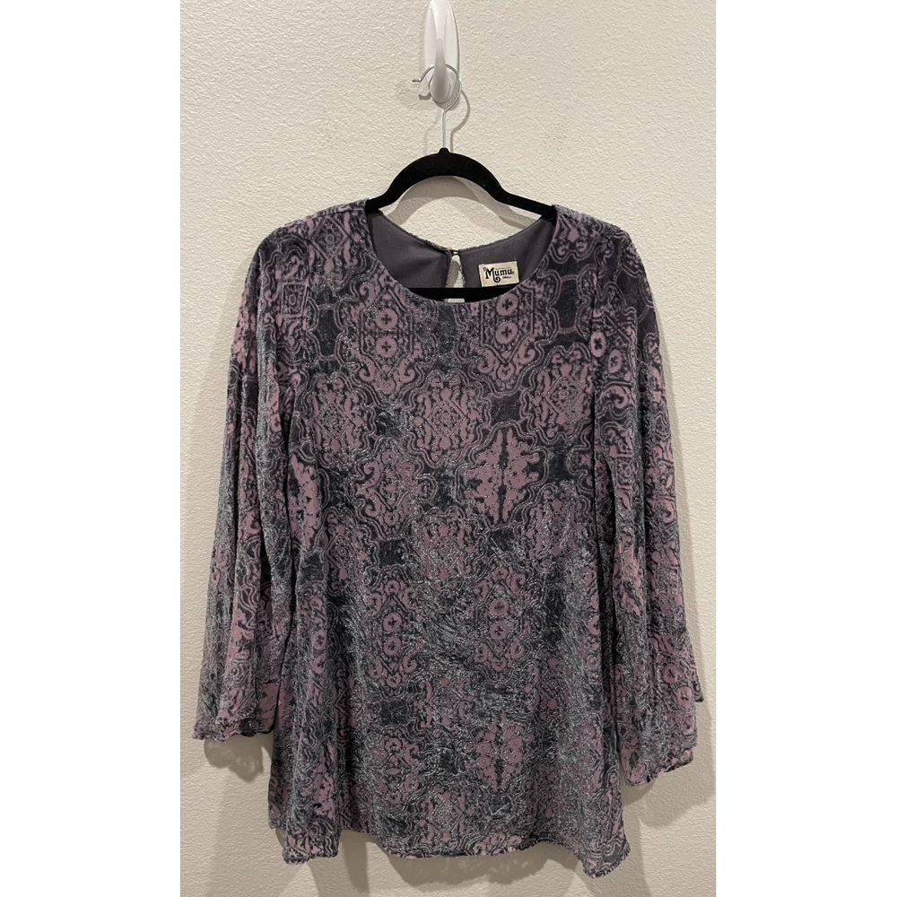 SHOW ME YOUR MUMU Grey Purple Bell Sleeves Velvet Mini Boho Dress